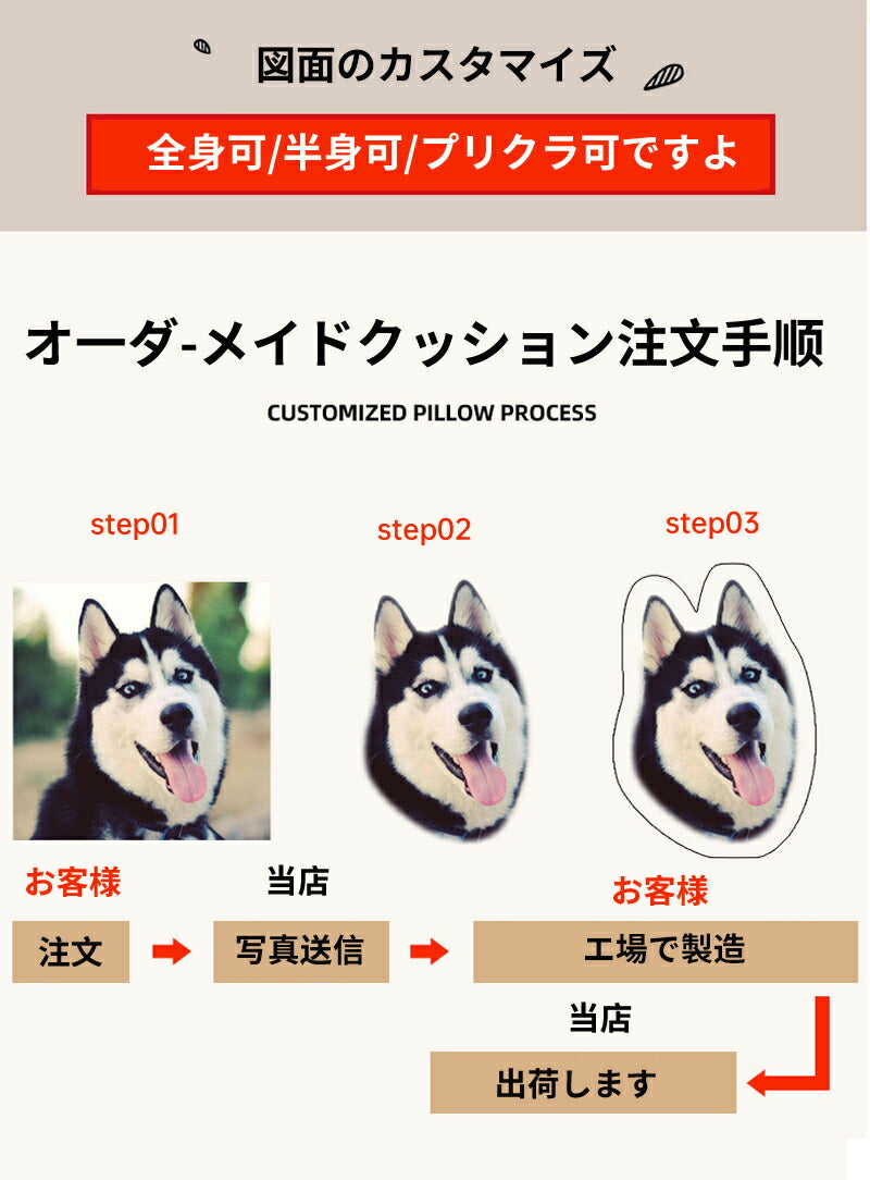 ペット オーダーメイドクッション オリジナルクッション ペット 動物 猫 犬 記念品 抱き枕 両面写真オリジナルクッション ペット メモリアルクッション 供養母 makura-002