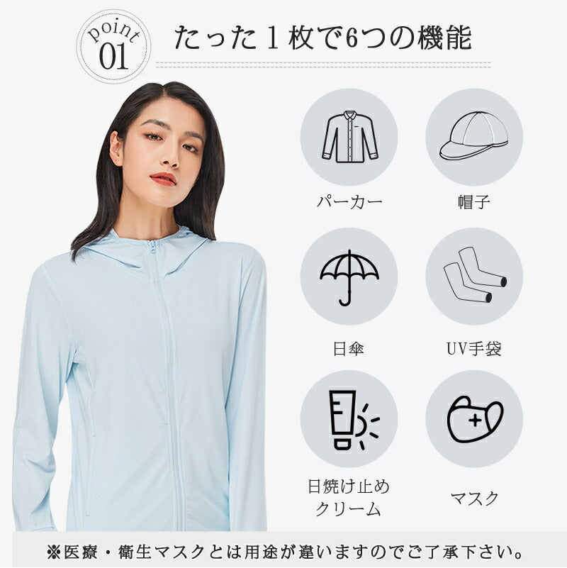 uv パーカー uvカット パーカー アウトドアラッシュガード プルオーバー レディース 薄手 ひんやり 長袖 フード付 ジップアップ 体型カバー UVカットパ uvpaka-005