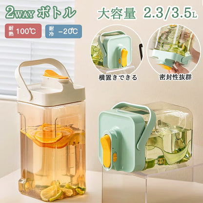 ウォーターボトル 冷水筒 大容量 横置き 麦茶ポット 耐熱 冷蔵庫ポット 蛇口付き 漏れ防止 安全ロック おしゃれ 冷水ポット ボトル ピッチャー 冷蔵庫 2.bottle-001