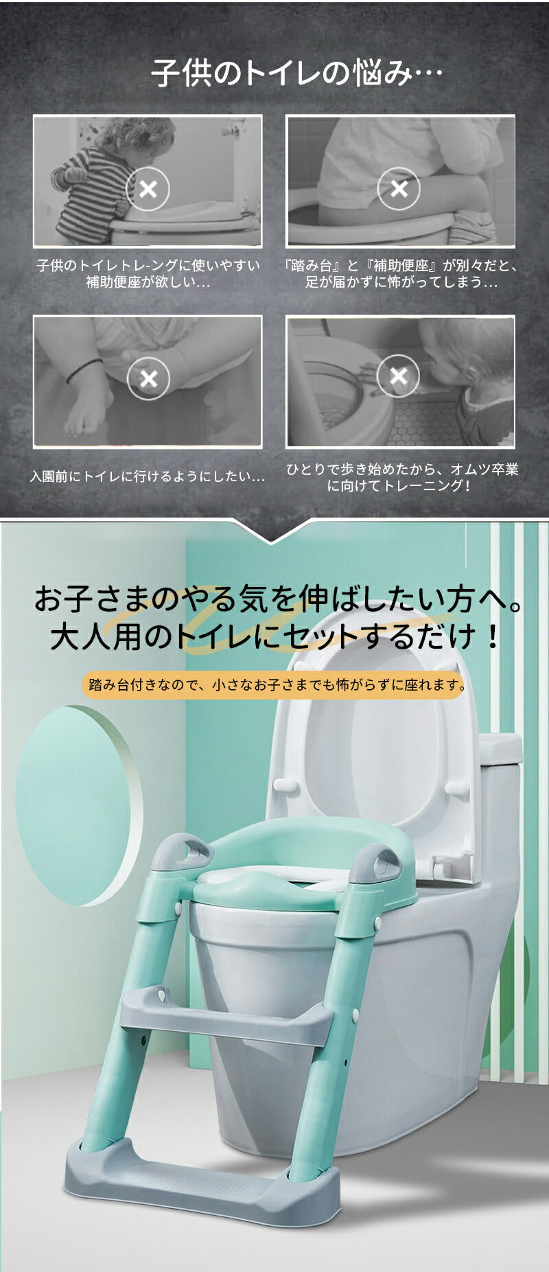 補助便座 トイレトレーニング トイレトレーナー 折りたたみ補助便座 子供用 踏み台付き 男の子 女の子 高さ調整可能 おしゃれでコンパクト 耐荷重50kg 自立babyyouhin-005