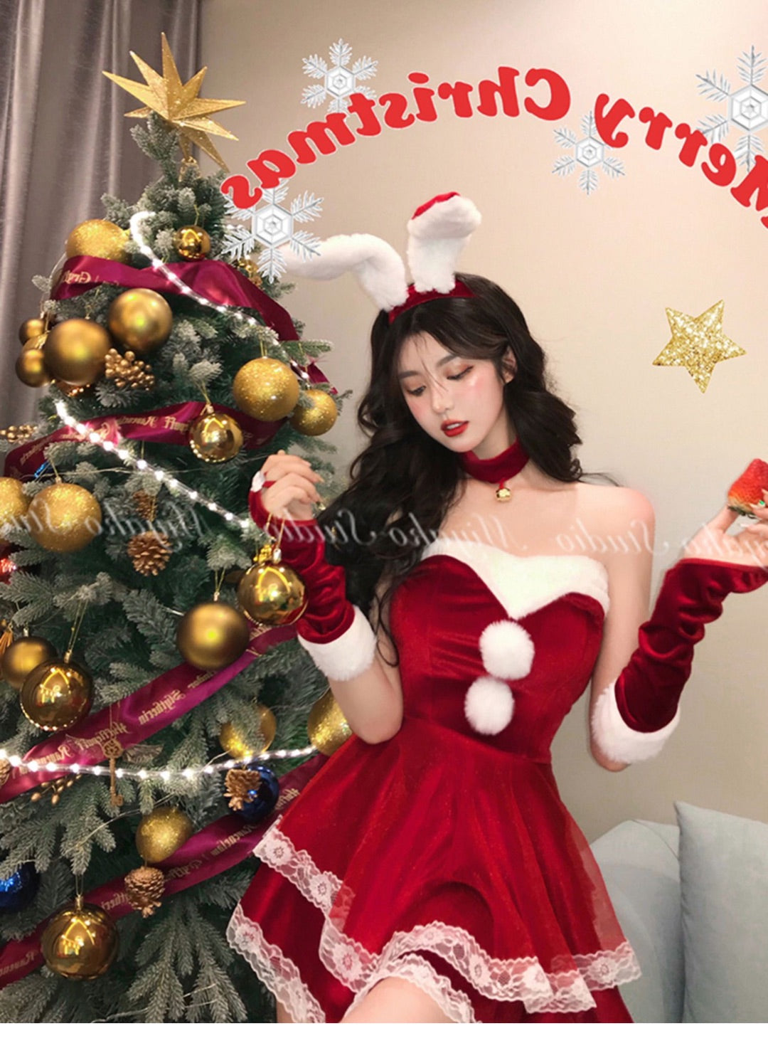 サンタ コスプレ セクシー 兎耳 うさぎ ウサギ 4点セット バニー バニーガール カチューシャ クリスマス コスプレ サンタコス 大人 コスチューム レディーsanta-003