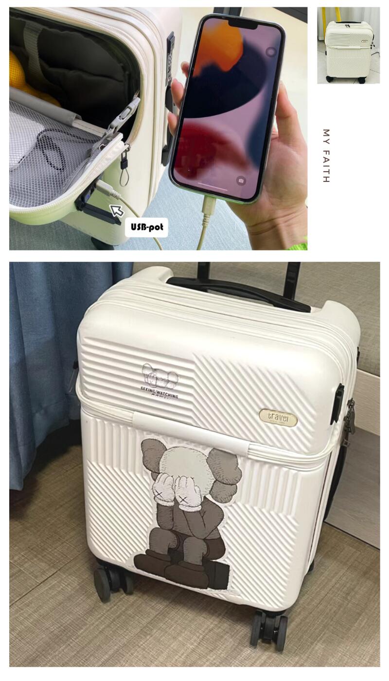 スーツケース フロントオープン 機内持ち込み Sサイズ USBポート付き キャリーケース ファスナータイプ Mサイズ 前ポケット 軽量 トップオープン 前開き  ss57