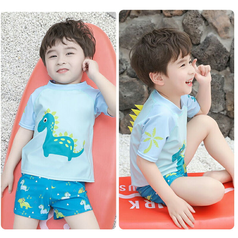 水着 男の子 3点セット ベビー 水着 可愛い 恐竜 ベビースイミング キッズ 男の子 半袖 上下セット スクール水着 ベビー ラッシュガード 子供 水着 男の copysku-51