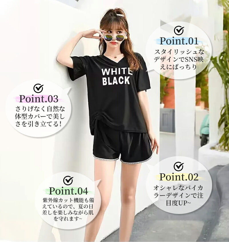 体型カバー 水着 レディース かわいい セパレート 水着 韓国 中学生 高校生 おしゃれ 体型カバー 水着 3点セット 20代 女の子 小胸 二の腕カバー 露出 wswimsuit-007