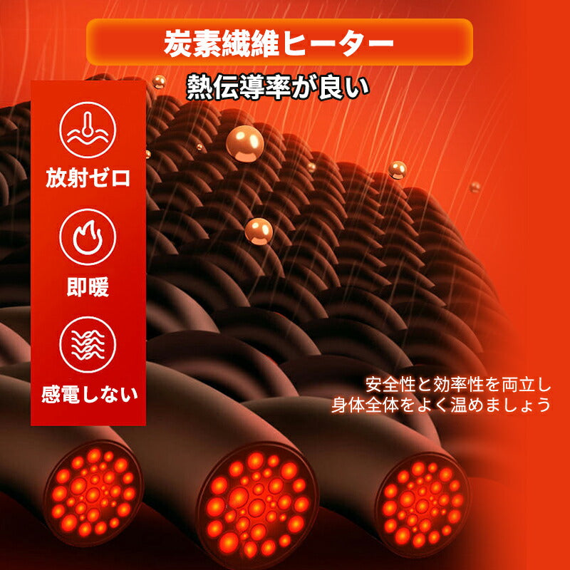 ヒーターベスト バッテリー付き 日本製ヒーター 裹起毛 中綿 USB給電 三段階調温 メンズ レーディス 男女兼用 電熱ジャケット 防寒着 速暖 軽量 薄手 前 besuto-02pawa1