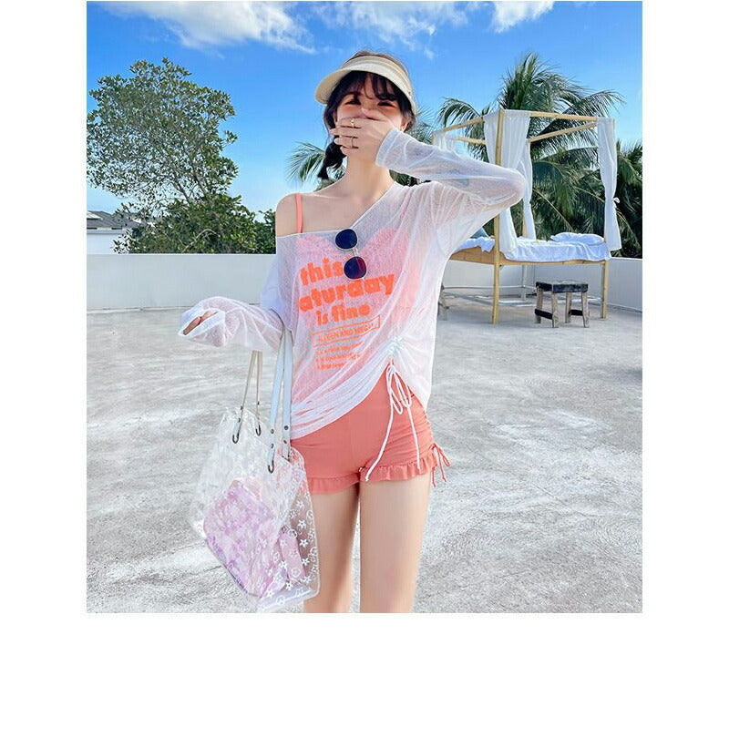 水着 レディース ビスチェビキニ フリルショーツ 長袖シースルーレーストップス 体型カバー水着 3点セット 20代 30代 40代 ママ水着 オトナ copysku-151