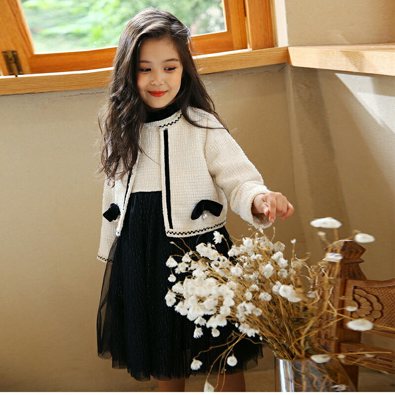 入学式 スーツ 女の子 2点セット 卒業式 子供 ドレス 入園式 子どもドレス 卒園式 ワンピース 七五三 演奏会 黒 上品 可愛い ボレロ ノースリブ プリン copysku-67