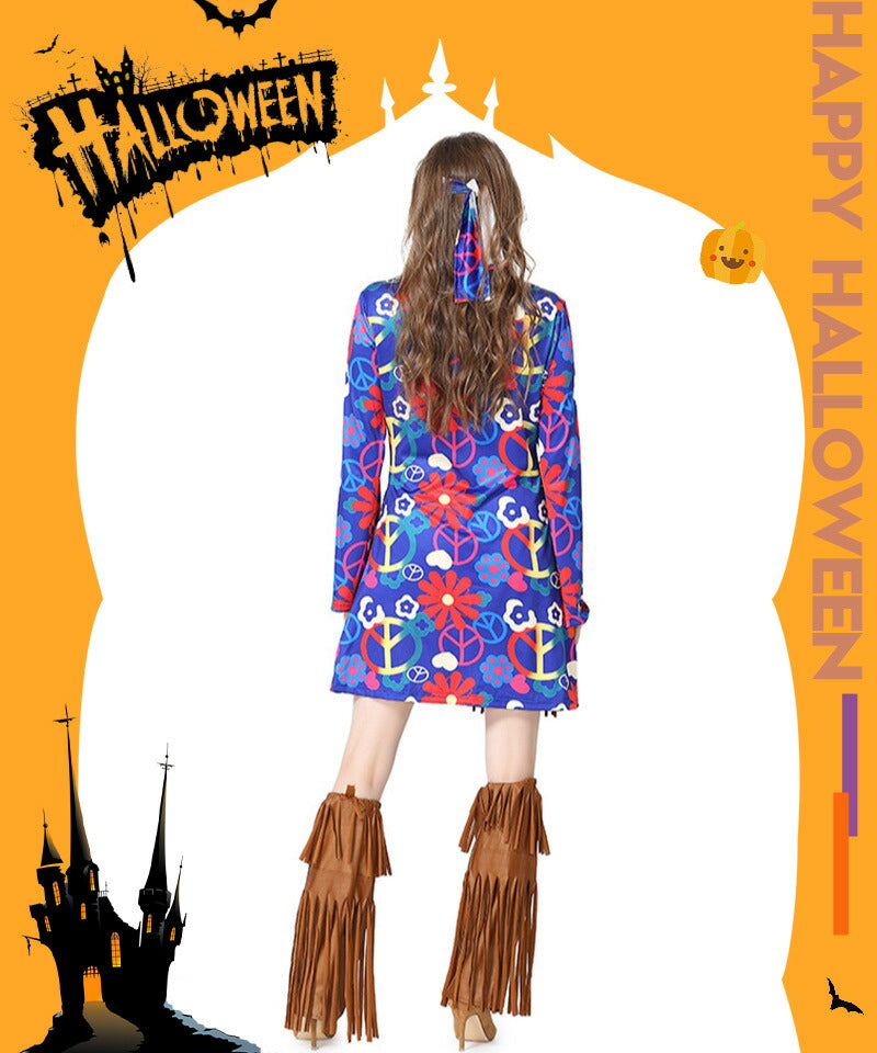 ハロウィン コスプレ 仮装 衣装大人 レディース コスチューム可愛い 　ハロウィン仮装 コスプレ衣装 ヒッピー フリンジ レトロ  ヒップホップ スカート ボヘwsf012