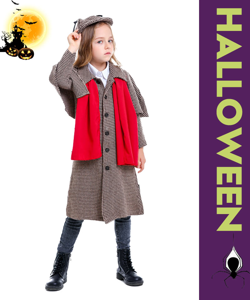 ハロウィン コスプレ イギリス 探偵 探偵服 女の子 男の子 パーティー　ハロウィン　女児　コスチューム 帽子付き　衣装 キャラクター コスチューム ハロウィンetwsj0006