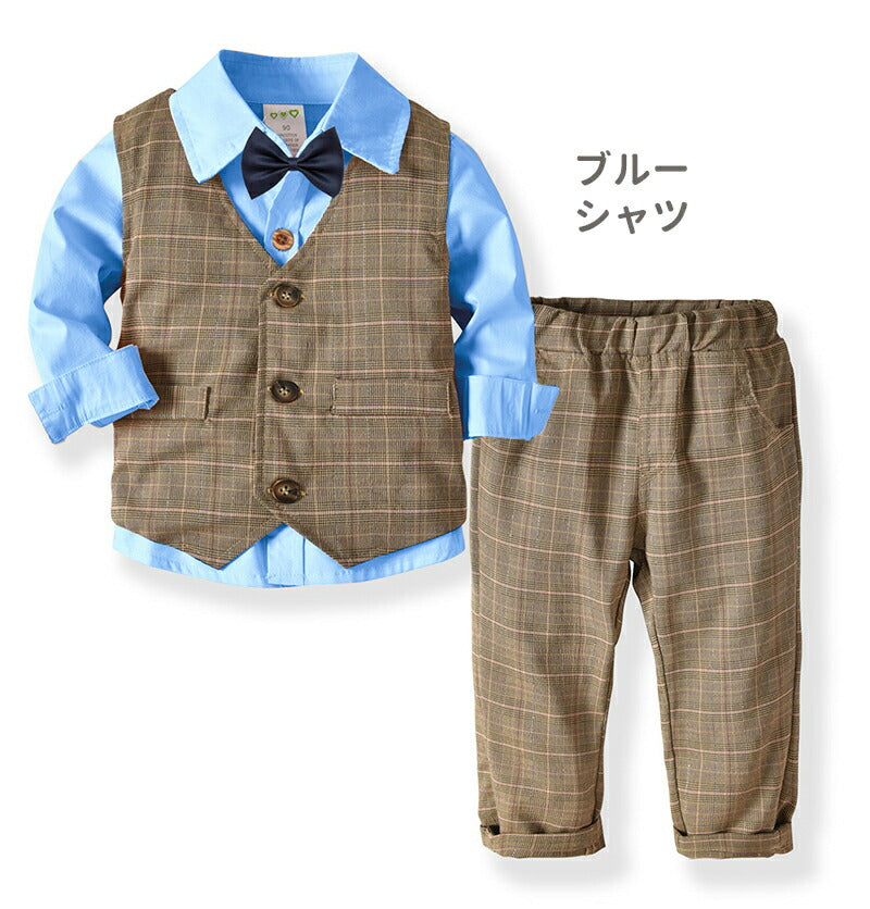 男の子 スーツ 4点セット キッズ フォーマル セットアップ タキシード 初節句 小学生 結婚式 発表会 おしゃれ 子供服 長袖 ベスト お宮参り 誕生日 子供sutsu-008