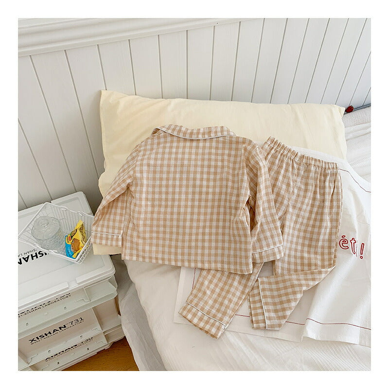 くま ベビー パジャマ 子供 長袖 上下セット 前開き ボタン 肌着 部屋着 ルームウェア ベージュ 女の子 男の子 長袖コットン 綿 クマ柄 プレゼント ギフkidpajamas-001