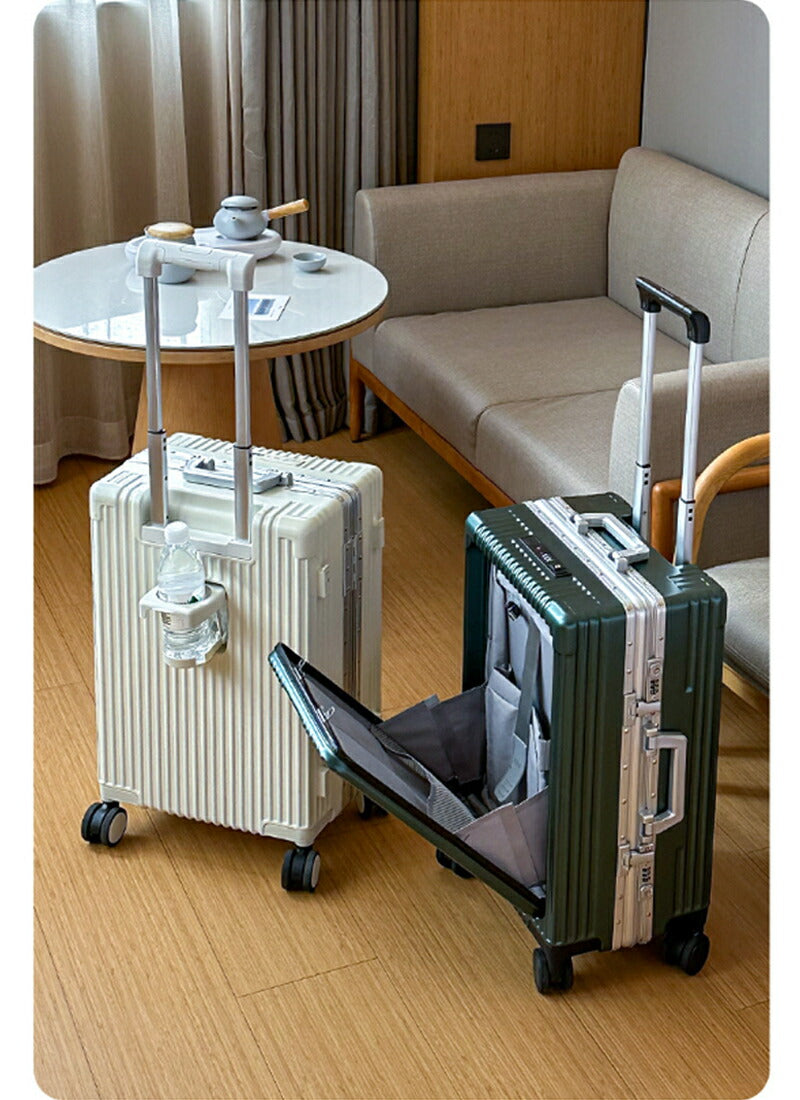スーツケース キャリーケース フロントオープン キャリーバッグ 多機能 ドリンクホルダー USBポート スマホスタンド 機内持ち込み 軽量 大容量 多収納ポケッsuitcase-4101