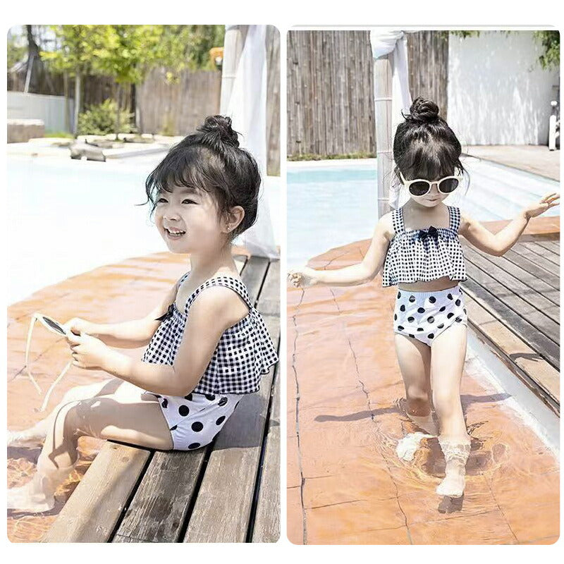 水着 キッズ 女の子 チェック柄 子供用 セパレート 3点セット 帽子付け フィットネス ベビー水着 女子 女児 ガールズ みずぎ スイムウェア UV対策 日焼swimsuit-056