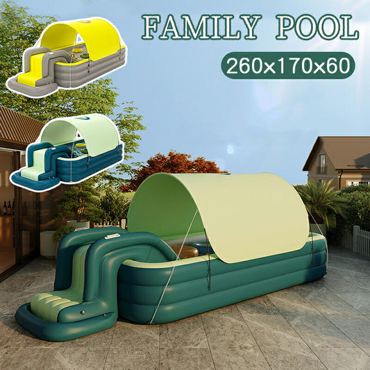 プール 大型 260X170CM ビニールプール 庭プール ファミリープール 庭すべり台 電動ポンプ 空気入れ 日よけを防ぐ 水あそび キッズプール レジャープ pool-008