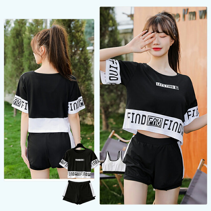 【送料無料即納】水着 中学生 水着 体型カバー 中学生 高校生 3点セット スポーティー 学生 韓国 プール 女の子 10代 20代 30代 海 可愛い おしゃ yy1001