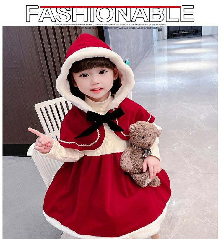 クリスマス コスプレ 子供 衣装 サンタ コスチューム ベビー キッズ サンタクロース 衣装 子供 子ども サンタ服 女の子 2点セット 長袖 防寒 ケープ付き copy-40