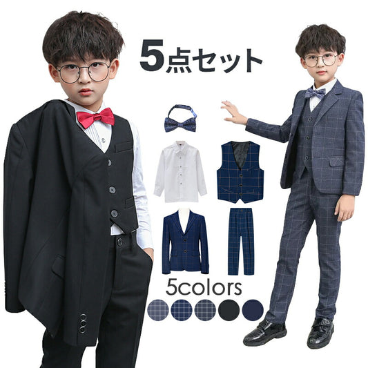 子供 スーツ 男の子 フォーマルスーツ 子供服 男の子スーツ 5点セット スーツ チェック柄 入学式 卒業式 高校生 小学生 中学生 紳士服 キッズ フォーマル copysku-73