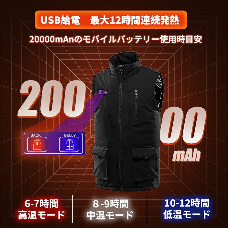 【送料無料~】電熱ベスト  防寒着 速暖 日本製ヒーター 中綿 USB給電 洗える 三段階調温 軽量 冷え性 メンズ レーディス PSE認証済 11エリア発熱  copysku-117