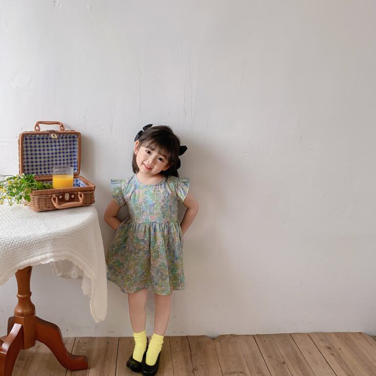 子供服 キッズ ワンピース 女の子 全4色 パープル グリーン 全6サイズ 80 90 100 110 120 130 春夏 キレイメ 新作 フラワー 小花柄 child-skirt-0001