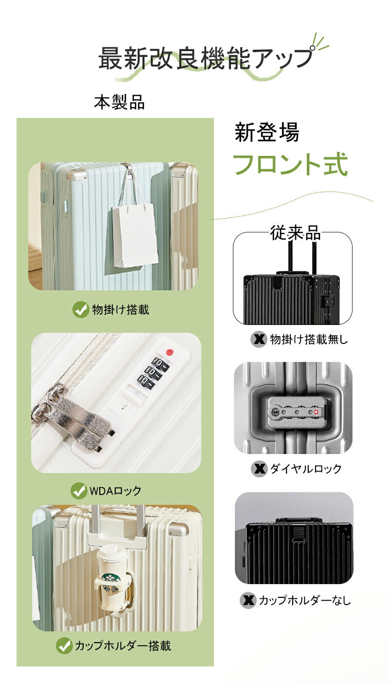 スーツケース キャリーケース Sサイズ フロントオープン 機内持ち込み ドリンクホルダー 静音 軽量 前開き 小型 かわいい 旅行 出張 修学旅行 s m キャsuitcase-023