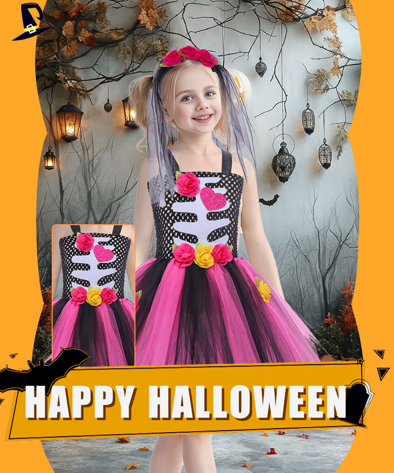 ハロウィンコスプレ悪魔 子供用 骸骨 ホラー 衣装 仮装 子供ドレス 帽子あり ワンピース コスチューム キッズコスプレ ドレス 魔女 コスプレ衣装 悪魔 ウィetwsj0012