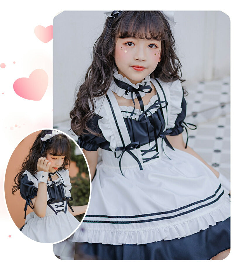メイド服 子供 ハロウィン コスプレ 演出服 半袖 蝶結ぶ メイド 可愛い 女の子 セクシー カップル ロリータ 定番 衣装 レディース エプロン ドレス アリmaid-011