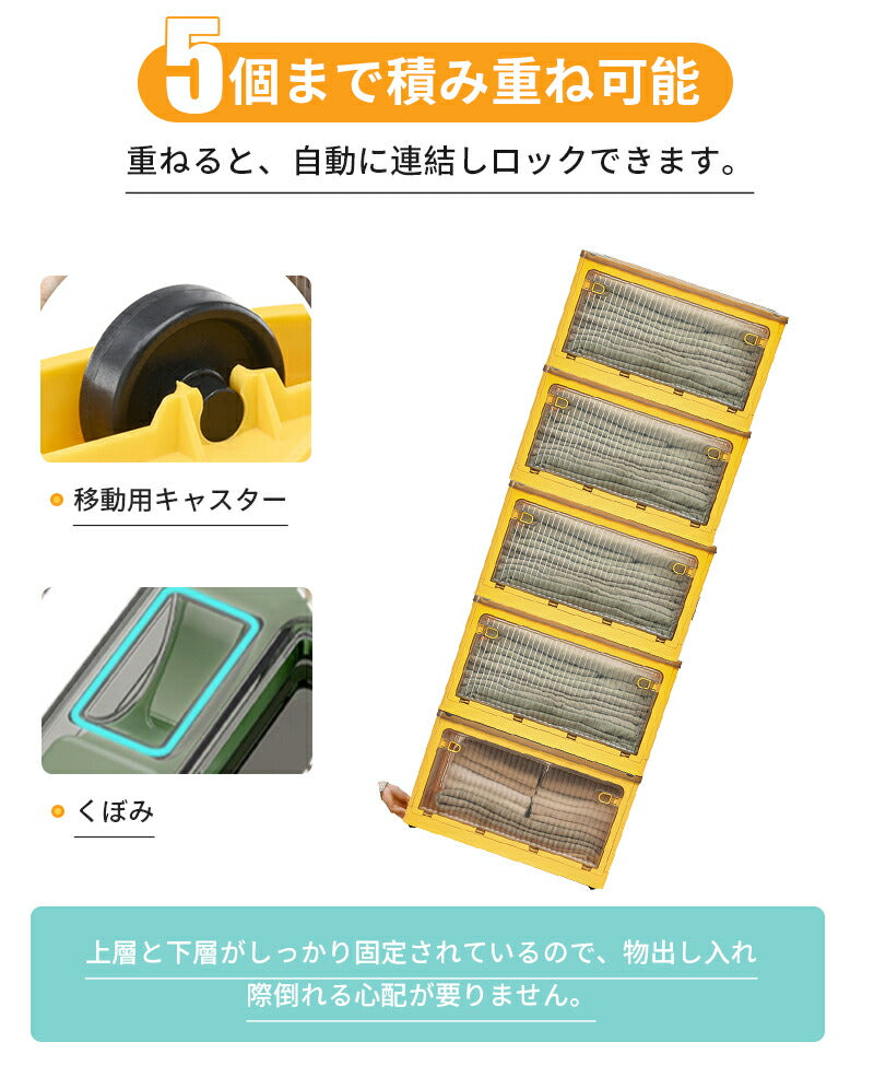 「5個セット」収納ボックス 折りたたみ Ｓサイズ 5面開き 大容量 収納ボックス 扉付き プラスチック キャスター付き 健康材質 収納ボックス ほぼ完成品 収納 storage-006