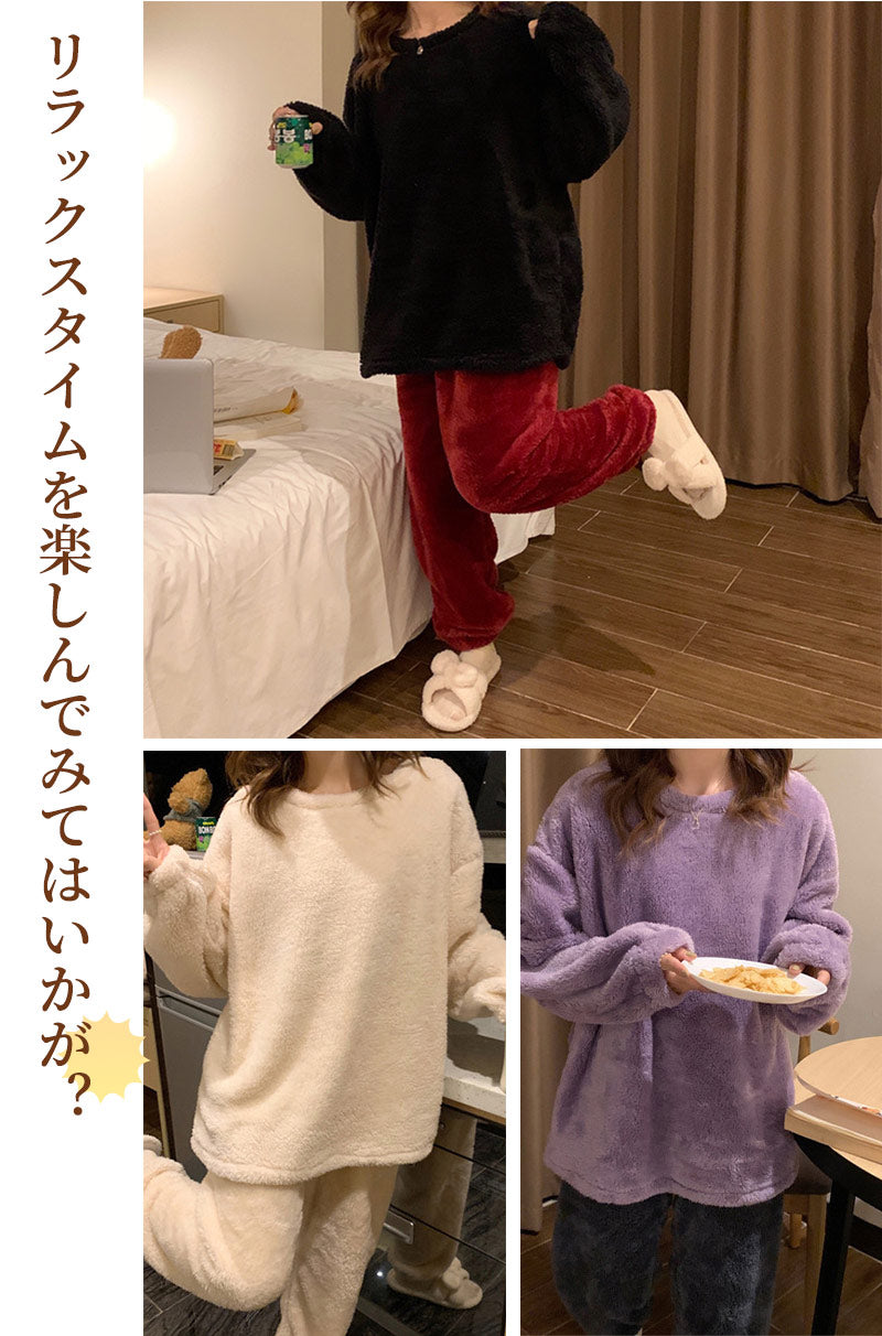 男女兼用超保温 ルームウェア もこもこ パジャマ 室内着 フリースセット 上下セット カップル用 着る毛布 裏起毛 フランネル 超保温ふんわり肌触りスウェットルitem-241248