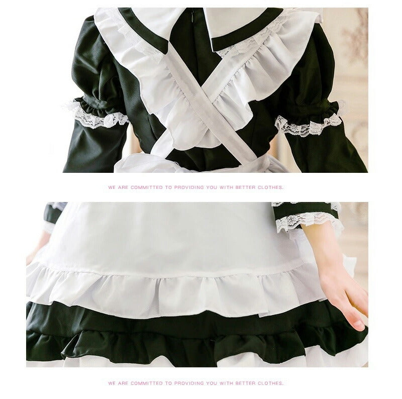 メイド服 コスプレ長袖 可愛い フリル セクシー ハロウィン ロリータ 大人 レディース エプロン カチューシャ スカート ワンピース ピンク 文化祭 リボン  maid-003