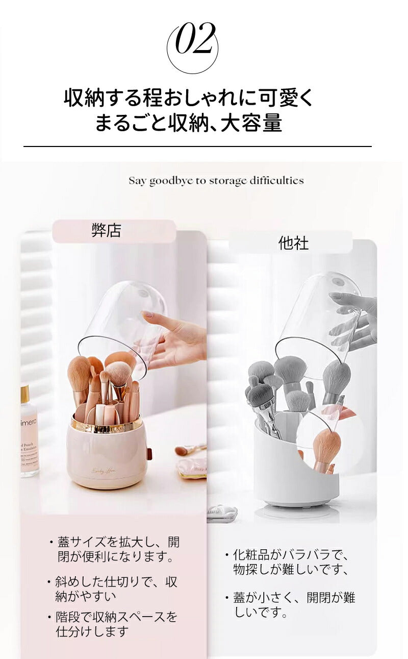コスメボックス 回転式 蓋付 大容量 メイクボックス 360° コスメ 収納ケース 化粧入れ  化粧品 劣化防止 防塵 女性 メイク 360度 回転 クリア ボstorage-0105