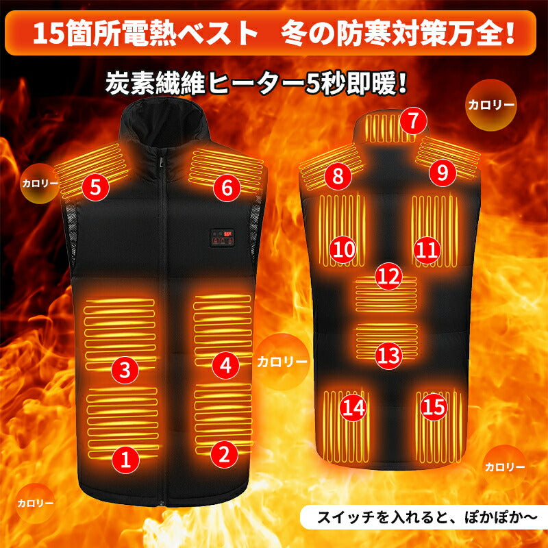 電熱ベスト 速暖  防寒着 日本製ヒーター 中綿 USB給電 洗える 三段階調温 軽量 冷え性 メンズ レーディス 20000mAh バッテリー付き 電熱ウェア besuto-18pawa