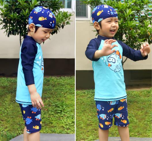 水着 キッズ水着 上下 帽子付き 魚 半袖 男の子 ベビー 赤ちゃん 水着 キッズ 子供 日焼け 対策 紫外線 小学生 保育園 幼稚園 プール 男子 男の子 ス copysku-196