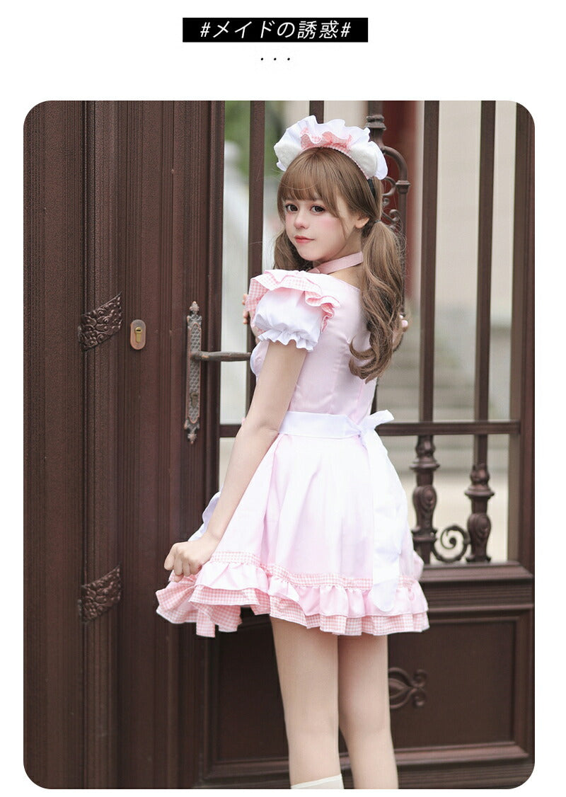 メイド服 ハロウィン コスプレ 長袖 メイド 可愛い 女の子 セクシー カップル ロリータ 定番 衣装 レディース エプロン ドレス アリス風仮装  肉球 リボmaid-009