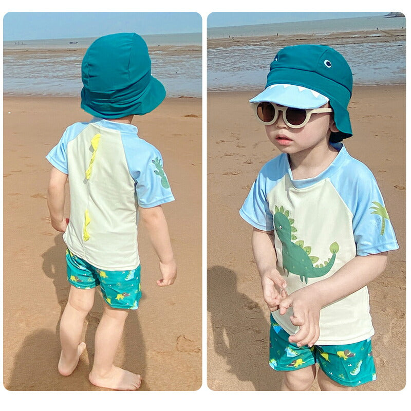 水着 男の子 3点セット ベビー 水着 可愛い 恐竜 ベビースイミング キッズ 男の子 半袖 上下セット スクール水着 ベビー ラッシュガード 子供 水着 男の copysku-51