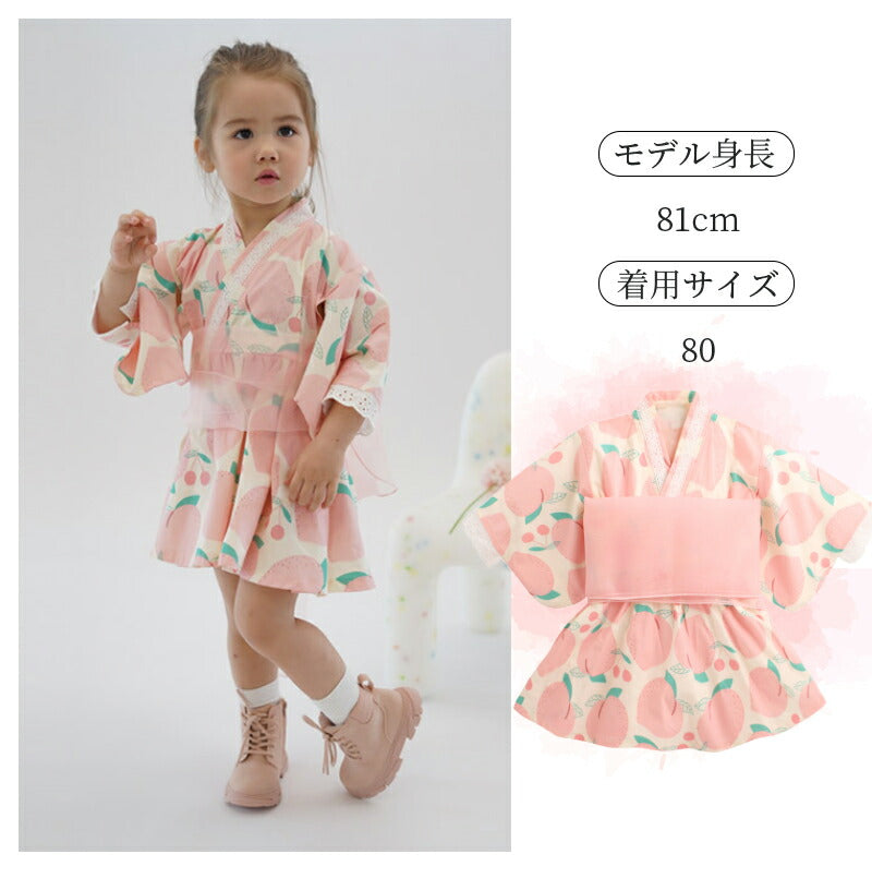 浴衣 子供 和服 ワンピース 女の子 夏祭り ゆかた ガールズ  着物 浴衣ドレス 夏 兵児帯 花柄 蝶結び 2点セット 帯セット ワンピース 花火大会 お盆休yukata-001