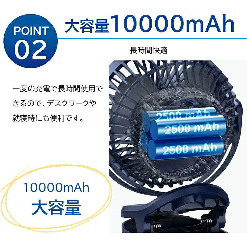 卓上扇風機 クリップファン 扇風機 ファン サーキュレーター 3WAY 充電式 10000mAh DCモーター 4段階風量 360度回転 卓上 クリップ 壁掛け ベビーカー USB ミニ扇風機 デスクファン デスクトップファン USBファン 卓上ファン 携帯 小型 静音 コードレス パワフル リズム風