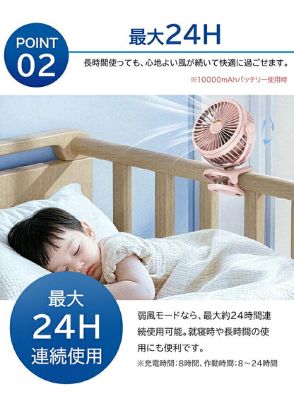 卓上扇風機 クリップファン 扇風機 ファン サーキュレーター 3WAY 充電式 10000mAh DCモーター 4段階風量 360度回転 卓上 クリップ 壁掛け ベビーカー USB ミニ扇風機 デスクファン デスクトップファン USBファン 卓上ファン 携帯 小型 静音 コードレス パワフル リズム風