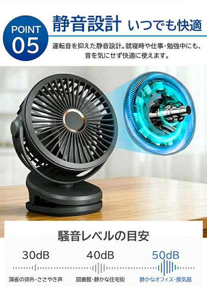 卓上扇風機 クリップファン 扇風機 ファン サーキュレーター 3WAY 充電式 10000mAh DCモーター 4段階風量 360度回転 卓上 クリップ 壁掛け ベビーカー USB ミニ扇風機 デスクファン デスクトップファン USBファン 卓上ファン 携帯 小型 静音 コードレス パワフル リズム風