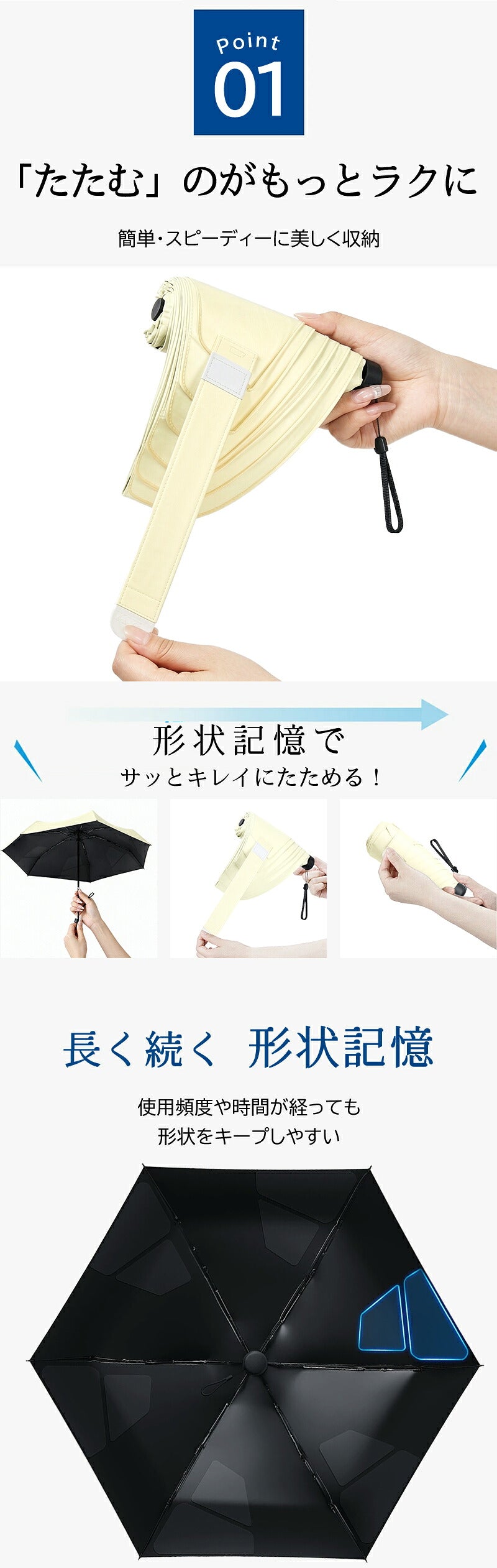 日傘 形状記憶 折りたたみ ミニサイズ コンパクト 軽量 レディース 手開き メンズ 完全遮光 uvカット 女性 紫外線対策 男性 手動開閉 マニュアル開閉 高品質