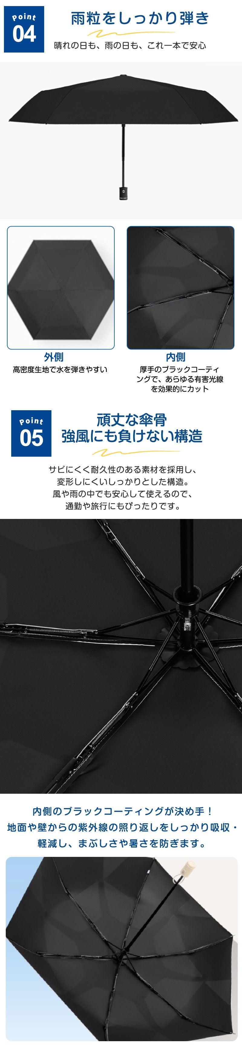 日傘 折りたたみ 3秒で収納！完全遮光 形状記憶 自動開閉傘 軽量 折りたたみ傘 ワンタッチ 自動開閉 親骨 6本骨 遮熱 涼しい 晴雨兼用 UVカット 頑丈 収納やすい 撥水加工 風に強い コンパクト