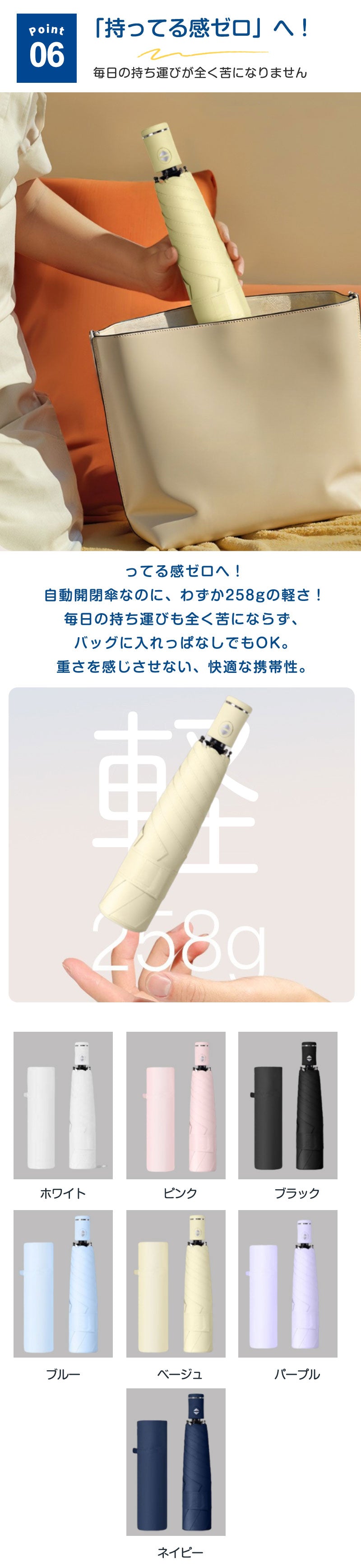 日傘 折りたたみ 3秒で収納！完全遮光 形状記憶 自動開閉傘 軽量 折りたたみ傘 ワンタッチ 自動開閉 親骨 6本骨 遮熱 涼しい 晴雨兼用 UVカット 頑丈 収納やすい 撥水加工 風に強い コンパクト