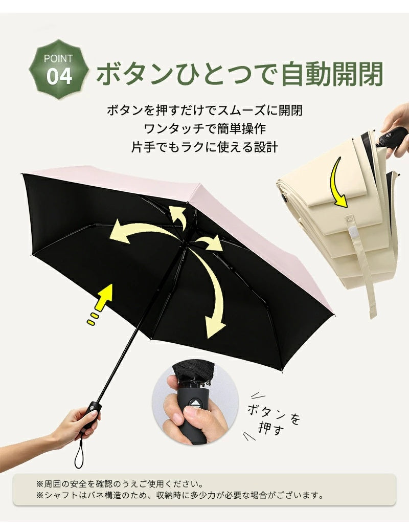 日傘 折りたたみ傘 折り畳み傘 折畳傘 雨傘 晴雨兼用 完全遮光 UVカット99％ UPF50+ 紫外線対策 遮熱 涼しい 自動開閉 ワンタッチ 軽量 超軽量 丈夫 6本骨 大きめ コンパクト 防水 撥水 速乾 濡れない レディース メンズ 男女兼用 かわいい 春 夏 梅雨