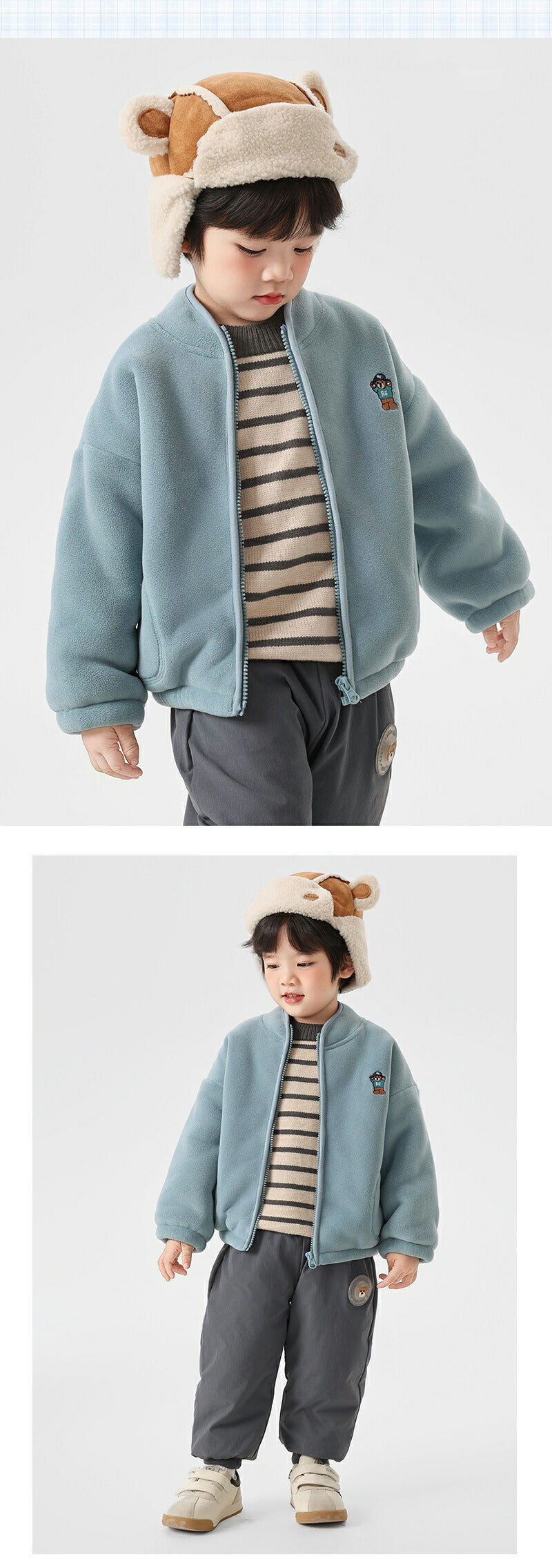 ブルゾン キッズ アウター ジャケット アウター 子供 男の子 女の子 ガールズ 女児 ジュニア フードなし スタンドカラー ファスナー もこもこ 暖かい 保温性抜群 冬 可愛い 通学 通園 おでかけ デイリー 子供服 100cm カーキー