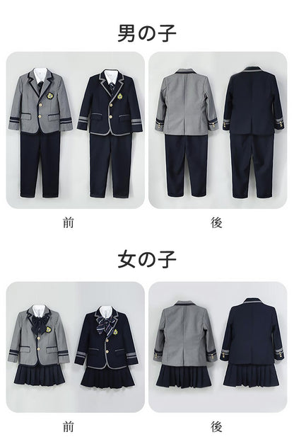 入学式スーツ 子供 セーラー服 チェックスカート キッズ 卒業式　5点セット 女子学生制服 上下セット フォーマル スクールシャツ ジュニア 入学式 子供服 男の子 女子高校生ミニスカ 子どもダンス 演出服 学生服 コスチューム 女の子