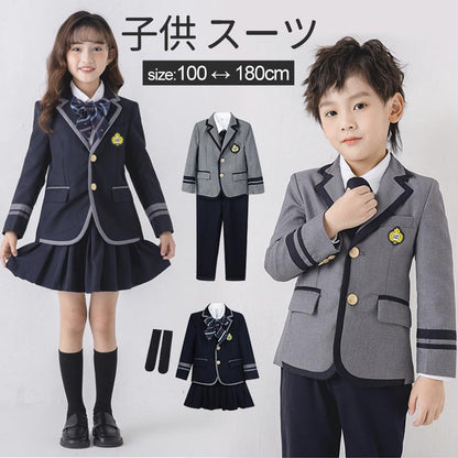入学式スーツ 子供 セーラー服 チェックスカート キッズ 卒業式　5点セット 女子学生制服 上下セット フォーマル スクールシャkidssuit-003