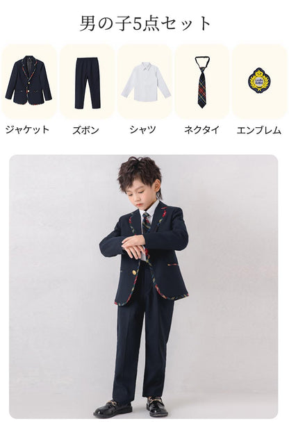 入学式 スーツ 子供 セーラー服　チェックスカート キッズ 卒業式　5点セット 女子学生制服 上下セット フォーマル スクールシャツ ジュニア 入学式 子供服 男の子/女子高校生ミニスカ 子どもダンス 演出服 学生服 コスチューム 女の子