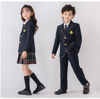 入学式 スーツ 子供 セーラー服　チェックスカート キッズ 卒業式　5点セット 女子学生制服 上下セット フォーマル スクールシャツ ジュニア 入学式 子供服 男の子/女子高校生ミニスカ 子どもダンス 演出服 学生服 コスチューム 女の子