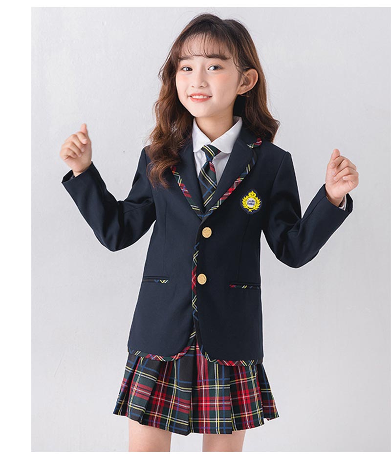 入学式 スーツ 子供 セーラー服　チェックスカート キッズ 卒業式　5点セット 女子学生制服 上下セット フォーマル スクールシkidssuit-004
