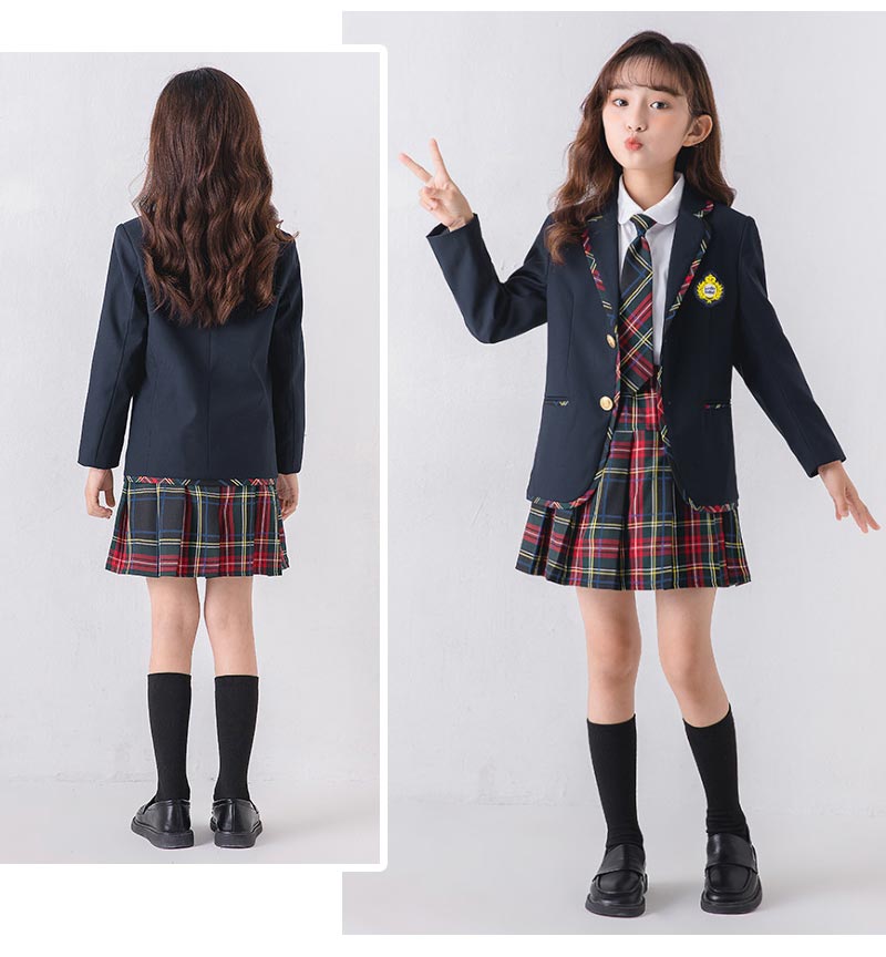入学式 スーツ 子供 セーラー服　チェックスカート キッズ 卒業式　5点セット 女子学生制服 上下セット フォーマル スクールシkidssuit-004