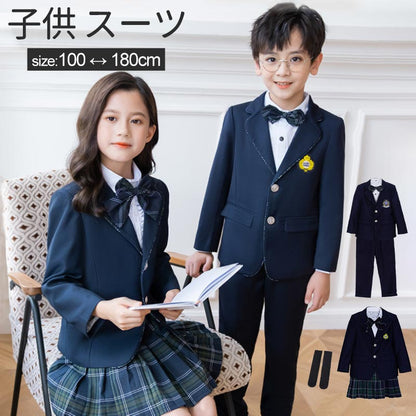 入学式 スーツ 子供 セーラー服 チェックスカート キッズ 卒業式 5点セット 女子学生制服 上下セット フォーマル スクールシkidssuit-005